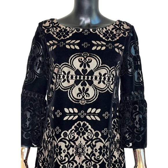 ✨Velvet Luxe Evening Dress Eliza J Black Lace Bell Sleeve Cocktail Dress Size 8✨ - Picture 3 of 10